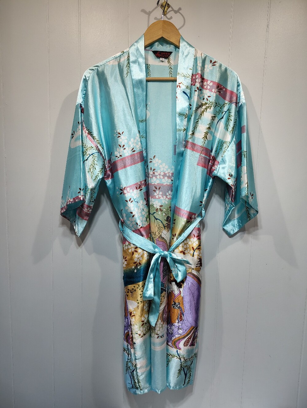 Kimono Robe with‎ Tie in Light Blue size Womens Large Vintage Japanese